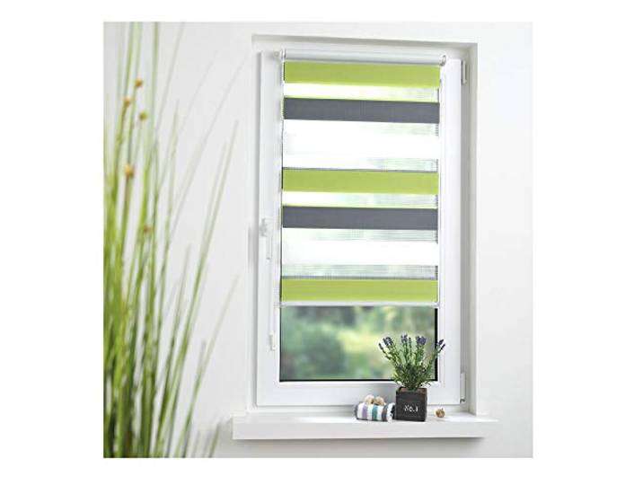 Liedeco® Duo Rollo Klemmfix - 45 x 160 cm grün/grau/weiß (Breite x Höhe) / 3 farbig/transparent lichtdurchlässig Blickdicht stufenlos verstellbar/leichte Innen-Montage ohne Bohren mit Klemmträger