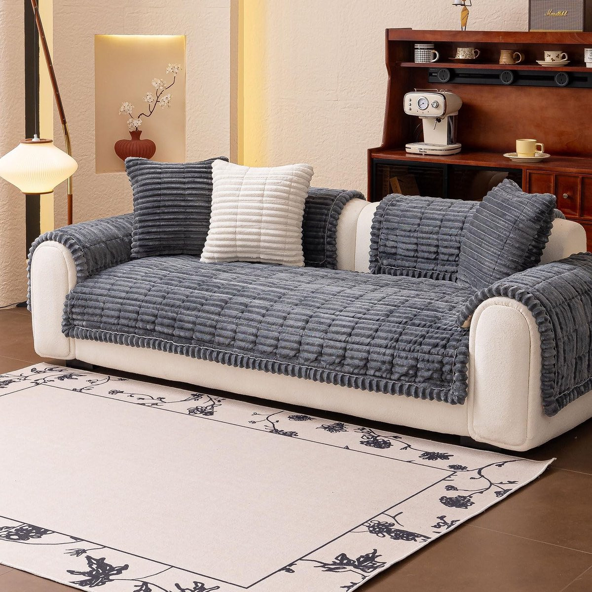 Zachte en antislip sofa cover in donkergrijs voor volwassenen