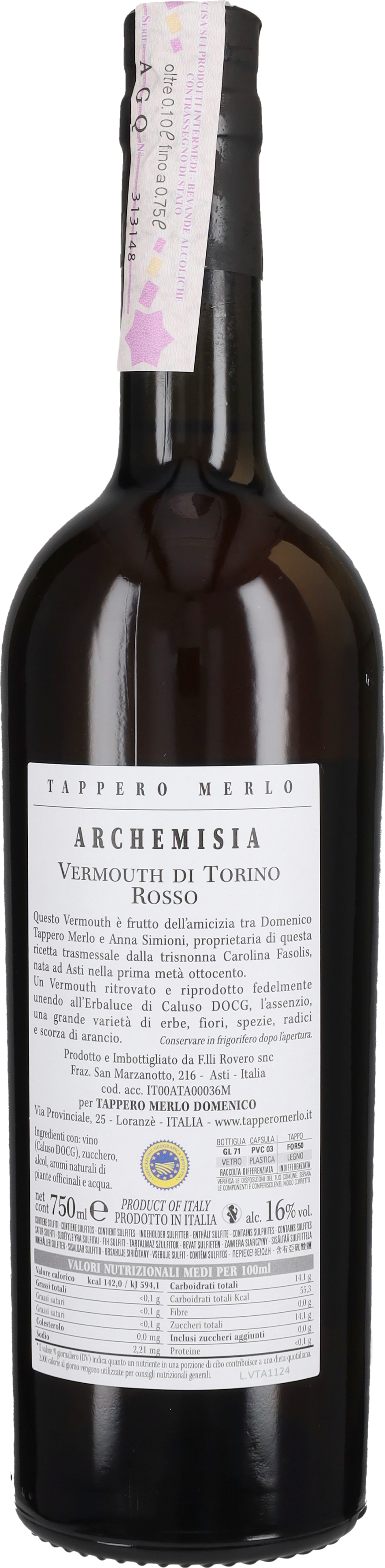 Vermouth di Torino Rosso 'Archemisia' Tappero Merlo