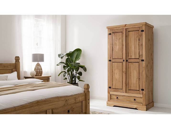 Drehtürenschrank eckig 101cm Braun/Beige/Kiefer Natur
