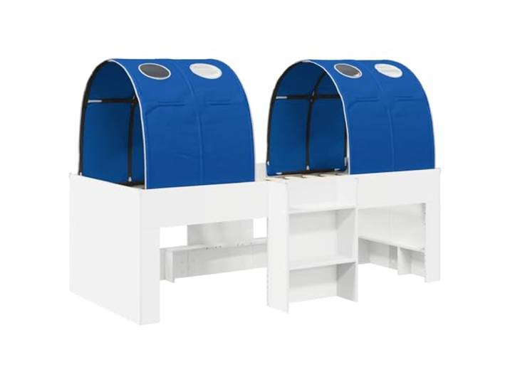 KTHLBRH Bett mit 4 Teilen Weiß und Blau Holz Engineered Minimalistisches Design, robuste Struktur, einfache Montage, perfekt für moderne Räume