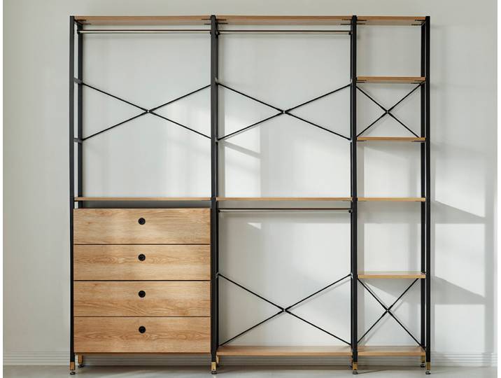 Regal-Set, Akazienholz, 210×210 cm, Massiv, Offene Fächer, Möbilia