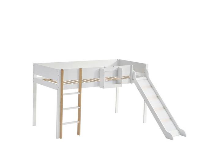 Flora Grace Hochbett 90/200 cm mit Rutsche und Regal, Weiß/Natur, 90x200 cm, Babymöbel & Kindermöbel, Kinderzimmer & Jugendzimmer, Kinderbetten, Hochbetten