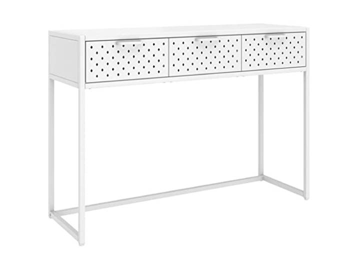 Konsolentisch weiß aus Stahl, 106x35x75 cm, mit Schubladen Robuster Stahl, 2 Schubladen, leichtgängige Führungsschienen, Nivellieren, Universal Design