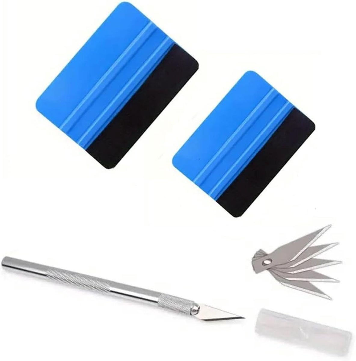 Vinyl Wrap Gereedschap Set - 7 Delige Folien Applicatie Kit met Dubbele Rubberen Schrapers - Blauw