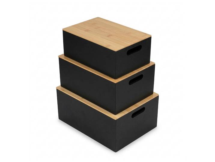 Boximo Vorratsdosen mit Holzdeckel Moku, Schwarz, 25x16x34 cm, Badaccessoires, Kosmetikdosen