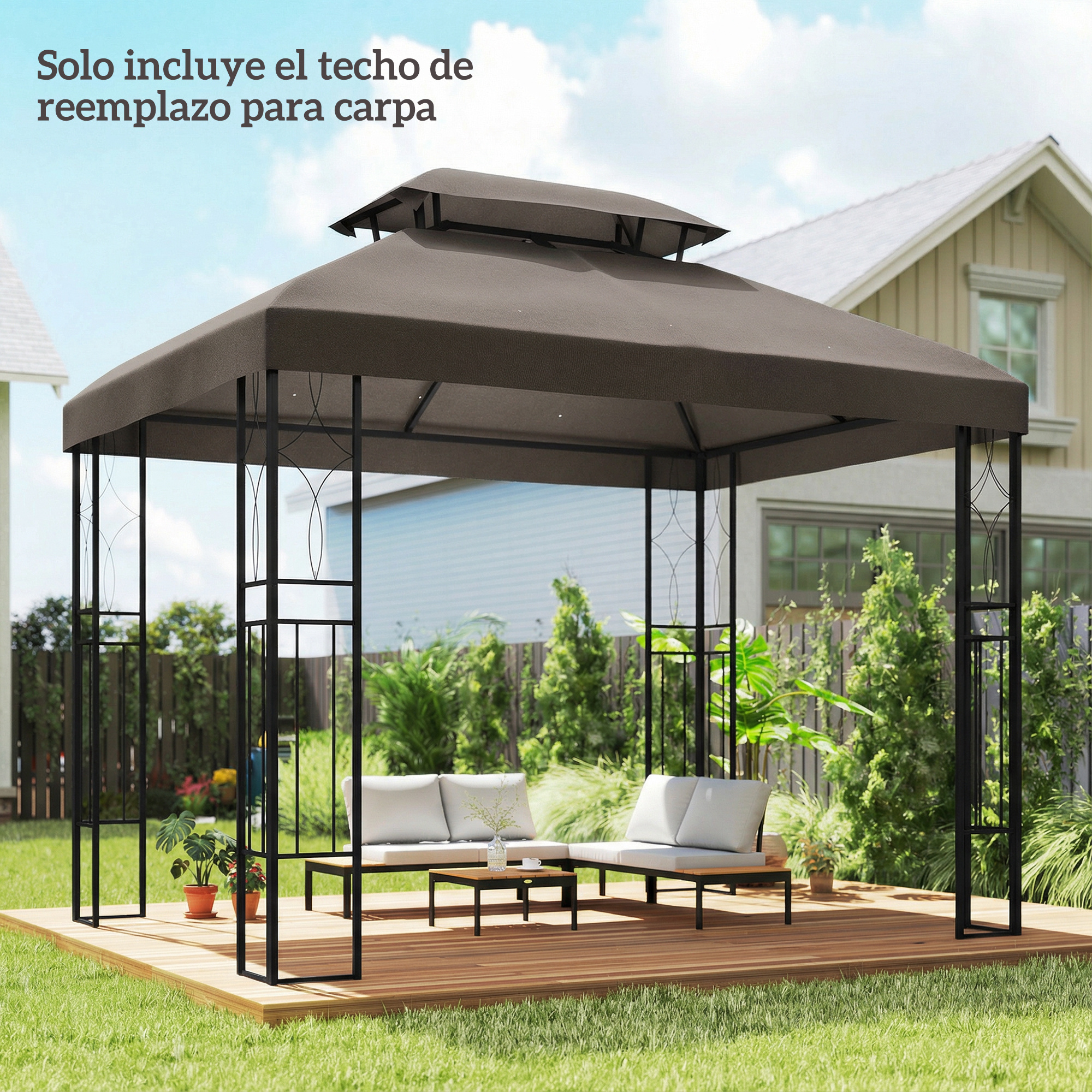 Outsunny Telo di Ricambio 4x3 m con Tetto Doppio, Fori di Drenaggio e Protezione UV, Marrone   Aosom Italy