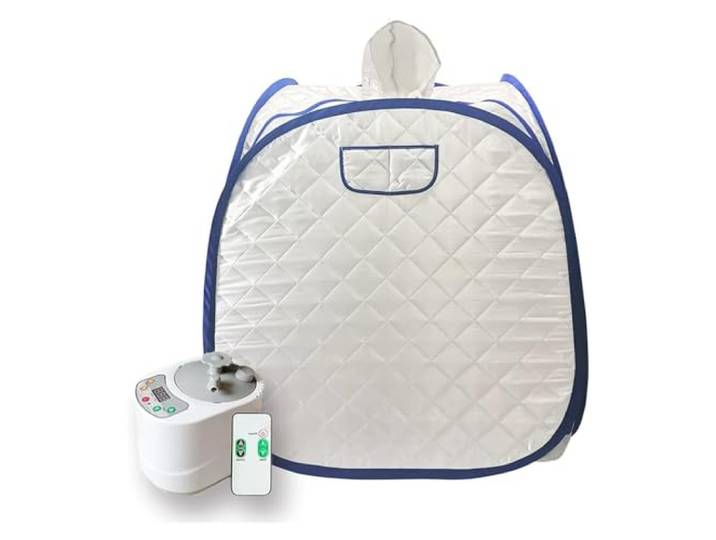 MEIVIYA Tragbares Sauna-Set for eine Person, Ganzkörper-Spa-Hutzelt for zu Hause, inklusive 2-Liter-Dampfgarer mit Fernbedienung(Blue-Border)