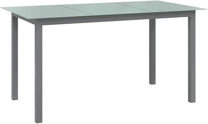 Gartentisch Hellgrau 150x90x74 cm aus Aluminium und Glas, 5 mm Tischplatte, für Terrasse Balkon Garten Patio Veranda Hof, als Esstisch für Camping Picknick Grillen und Essen