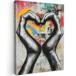 LEINWANDBILD Hände - Herz - Straßenkunst - Graffiti Room Decor 30x40 cm