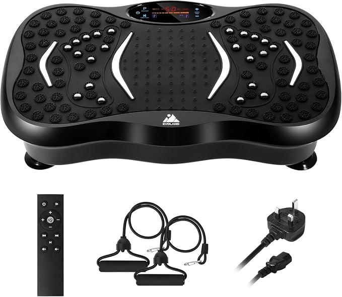 Vibrationsplatten, Vibrations-Fitnessgerät für den Heimgebrauch, mit Bluetooth-Lautsprecher, 5 Programmmodi, 2 Widerstandsbänder, Vibrations-Fitnesstrainer, 150 kg maximale Belastung (B)