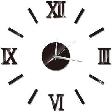 Inspired Living Modern DIY Mirror Wall Clock Frameless 3D Decorative Wall Sticker Clock black2