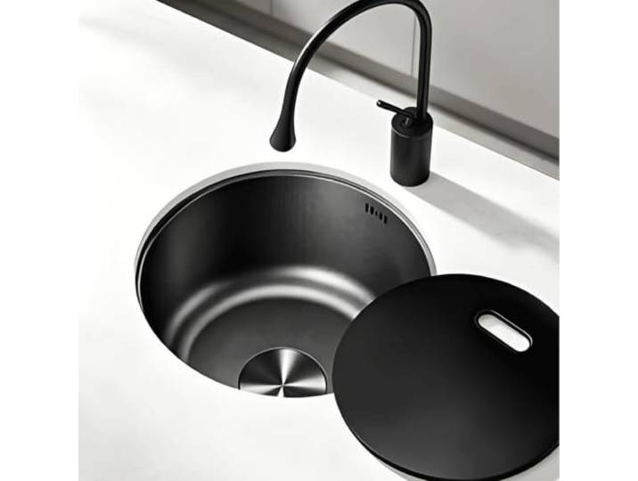 Küchenspüle, rundes Einbecken-Spülenset aus Edelstahl Barwaschbecken, geeignet for Außenbereiche, Bars, Küchen, chinesische und westliche Küchen und Bars(34cm(13in))