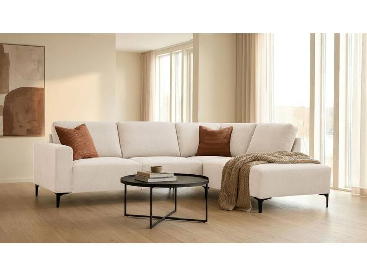 Ecksofa GOODPRODUCT Tournon, L-Form, Breite 256 cm, Webstoff, Chenille , beige, B:256cm H:85cm T:198cm, 100% Polyester, Sofas, Ecksofa, Designsofa im nordischen Stil, Wellenunterfederung, Metallfüsse