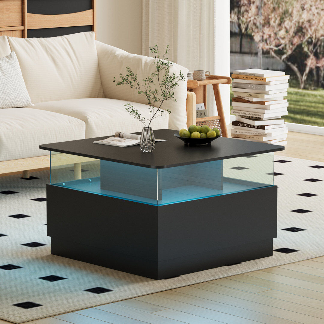 Metro Alpena 16''H Acrylic Storage Square Small Coffee Table With Led Light Black 48cm H X 78cm W X 78cm D