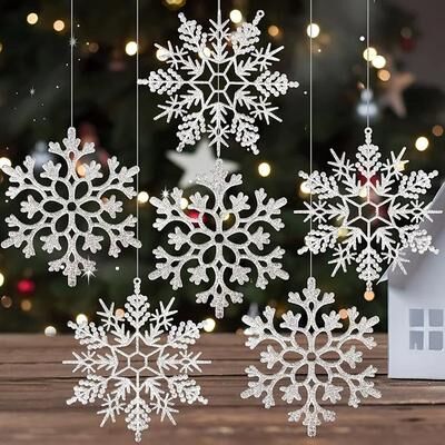 Lush Living Finds Pulp Plastics Paper Snowflake Ornaments, White Glitter Raw Decor, Christmas Venue Decoration silver 12pcs