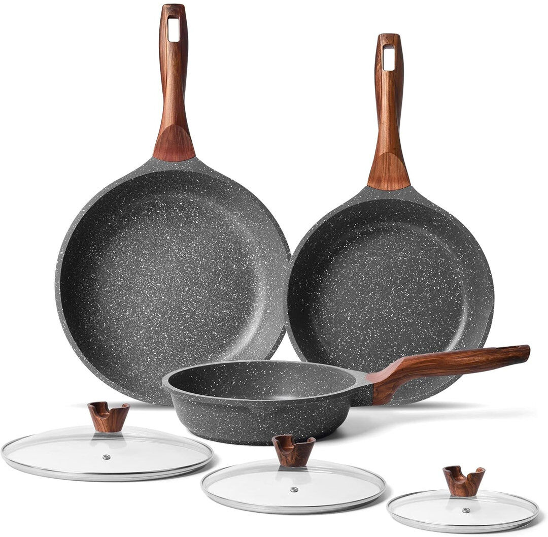 CAANNASWEIS Non-Stick Frying Pan Set Black 20cm + 24cm + 28cm(with Lid)