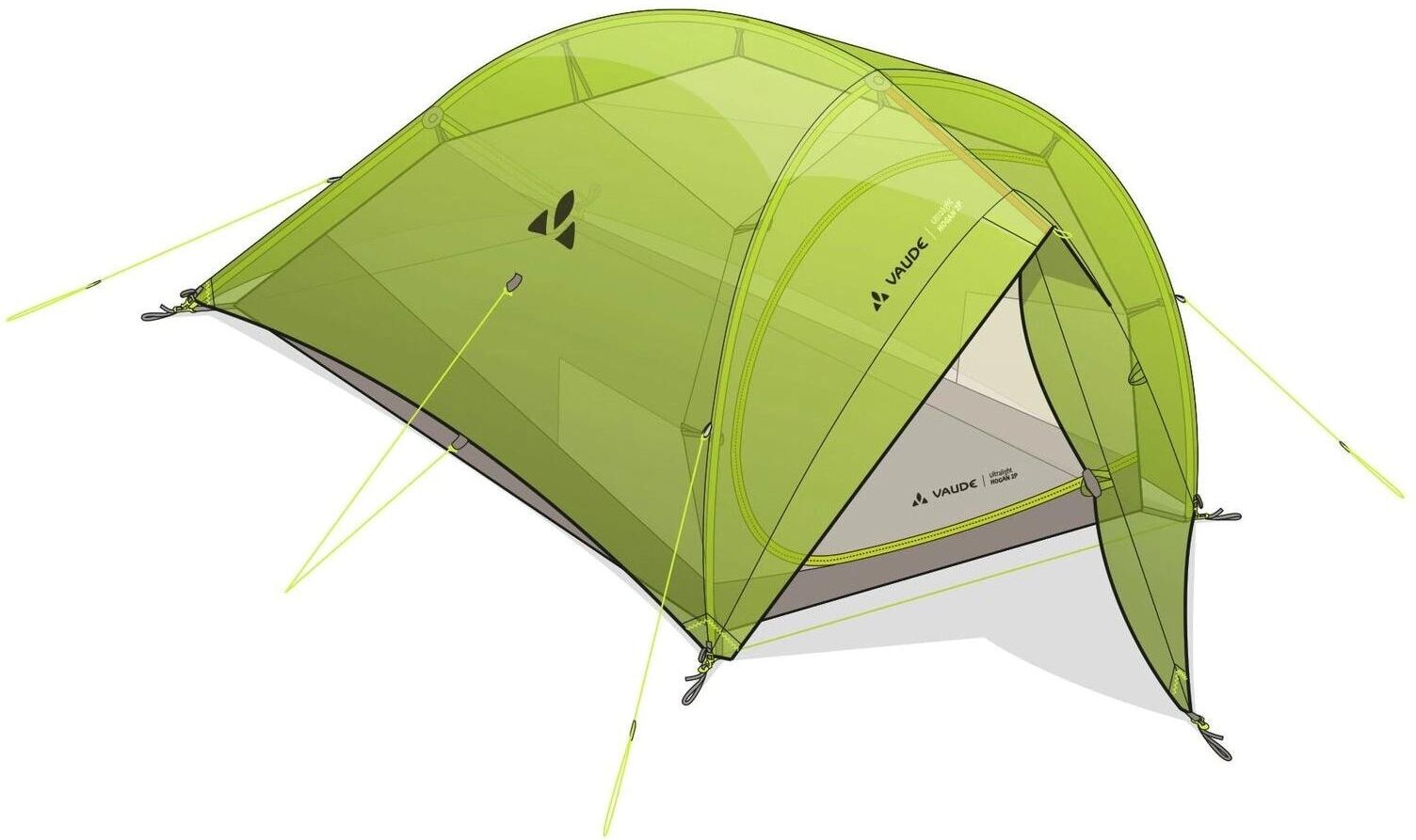 Bikerzelt VAUDE "Ultralight Hogan 2P wild lime", gelb (limettengrün), Zelte, B/H/L: 125cm x 90cm x 295cm, Bikerzelt, B:125cm H:90cm L:295cm limettengrün B/H/L: 125cm x 90cm x 295cm