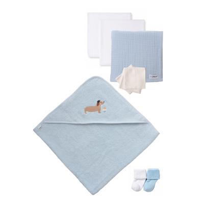 Erstausstattungspaket LILIPUT "Dackel", Mädchen, blau (weiß, hellblau), 100% Baumwolle, KOB Set-Artikel Erstausstattungspaket, inklusive Mulltücher und Badetuch