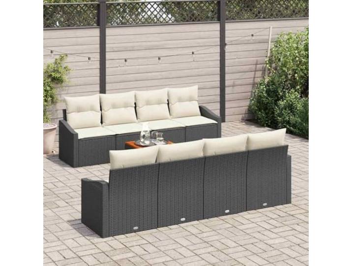 KTHLBRH Gartenmöbel-Set, 9-teilig, Schwarz und Cremefarben Modulares Eckregal für Terrasse, synthetisches Rattan, modernes Design für den Außenbereich