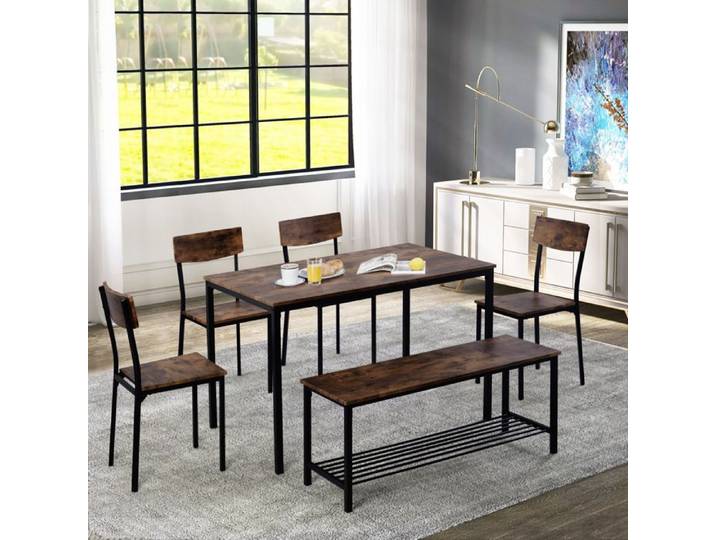 Feuille épaissie Nouveau Premium feeling table table et chaises Set de 6 cadre en acier en bois style industriel cuisine table à m