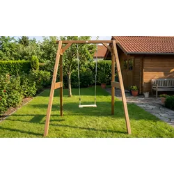 Kinderschaukel Hendrik - Braun, / Grau, Weiß / Weiß, Braun / Braun, Weiß - 	181 x 160 x 207 cm - aus Hemlockholz
