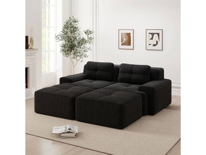 Canapé modulaire cloud Boneless canapé en forme de U Canapé velours côtelé-Cloud confortable Noir Canapé à deux places modulaire