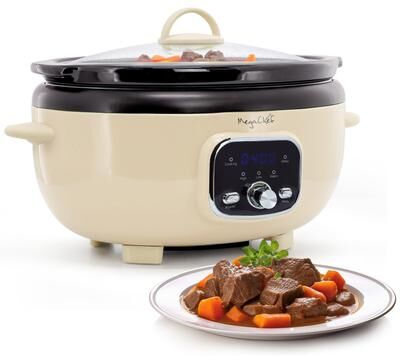 MegaChef 6.5 Liter Digital Display Oval Electric Slow Cooker in Cream