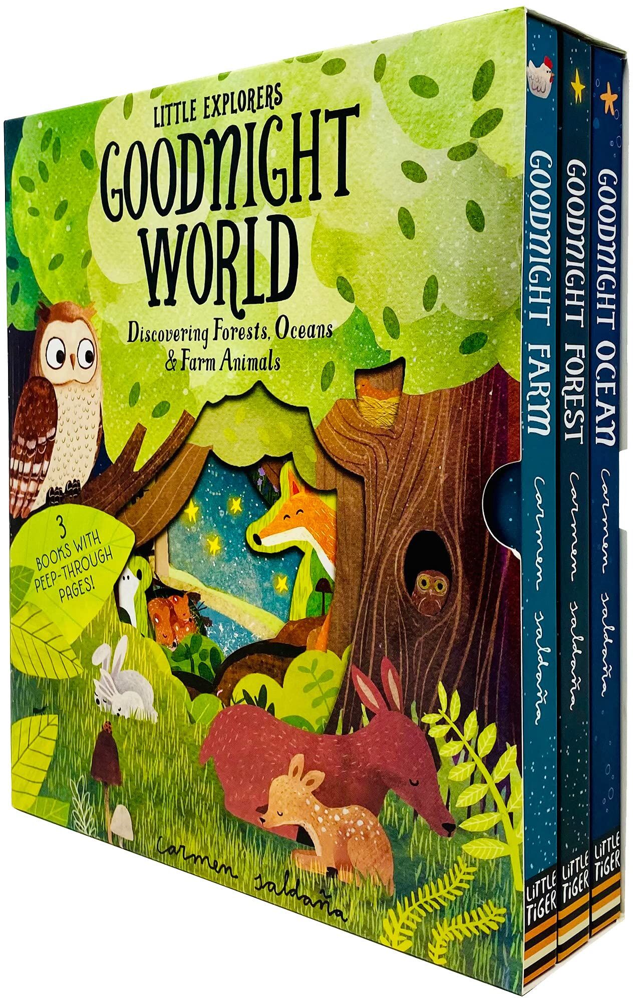 Little Tiger Peep Inside Goodnight World Little Explorers 3 Books Collection Set by Becky Davies - Board Book - Ages 0-5 - Bedtime Peep-Through Stories