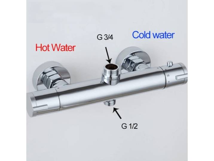 Mitigeur thermostatique de douche et baignoire chromé à double poignée mural pour salle de bain