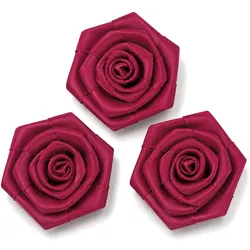 Creativery 3 Satinrosen 6cm Rosenköpfe Stoffrosen Stoffblumen Kunstrosen Kunstblumen künstliche Rosen Tischdeko Geschenkdeko Floristik Weinrot Bordeaux