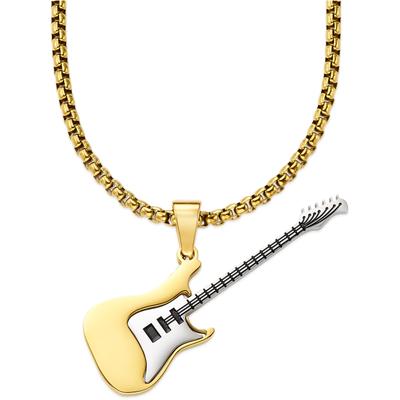 Kette mit Anhänger BRUNO BANANI "Edelstahlkette mit Gitarren-Design Anhänger", gelbgoldfarben, edelstahlfarben, schwarz, Halsketten, Damen, Edelstahl, L: 55 B: 2,9mm, B:2,9mm