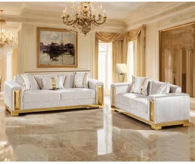 Furniture of America Ospray II Glam 2-Piece Solid Wood Sofa Set with Accent Pillows