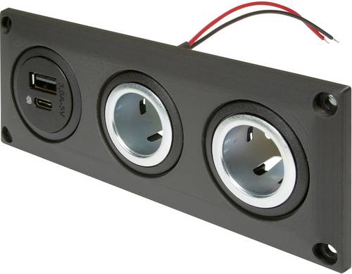 ProCar Einbausteckdose mit USB-C/A Doppelsteckdose + 2 Powersteckdosen Belastbarkeit Strom max.=20A 12 V, 24V