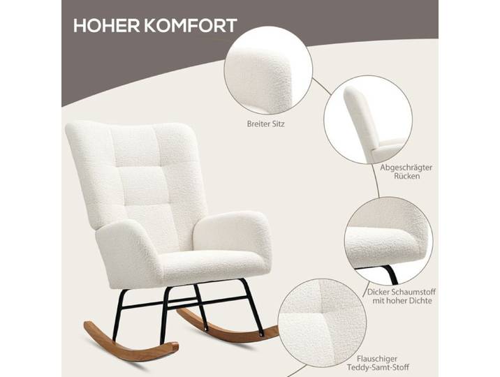Feuille épaissie Fauteuil à bascule homcom fauteuil à bascule avec accoudoirs Teddy Velvet look fauteuil relaxant avec glissièr