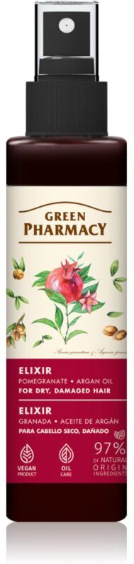 Green Pharmacy Argan Oil & Pomegranate Elixir élixir sans rinçage pour cheveux abîmés et fragiles 150 ml