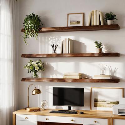 OEM Live Edge Solid Wood Floating Shelves, 47.24 Inch Wall Shelves, Set of 3