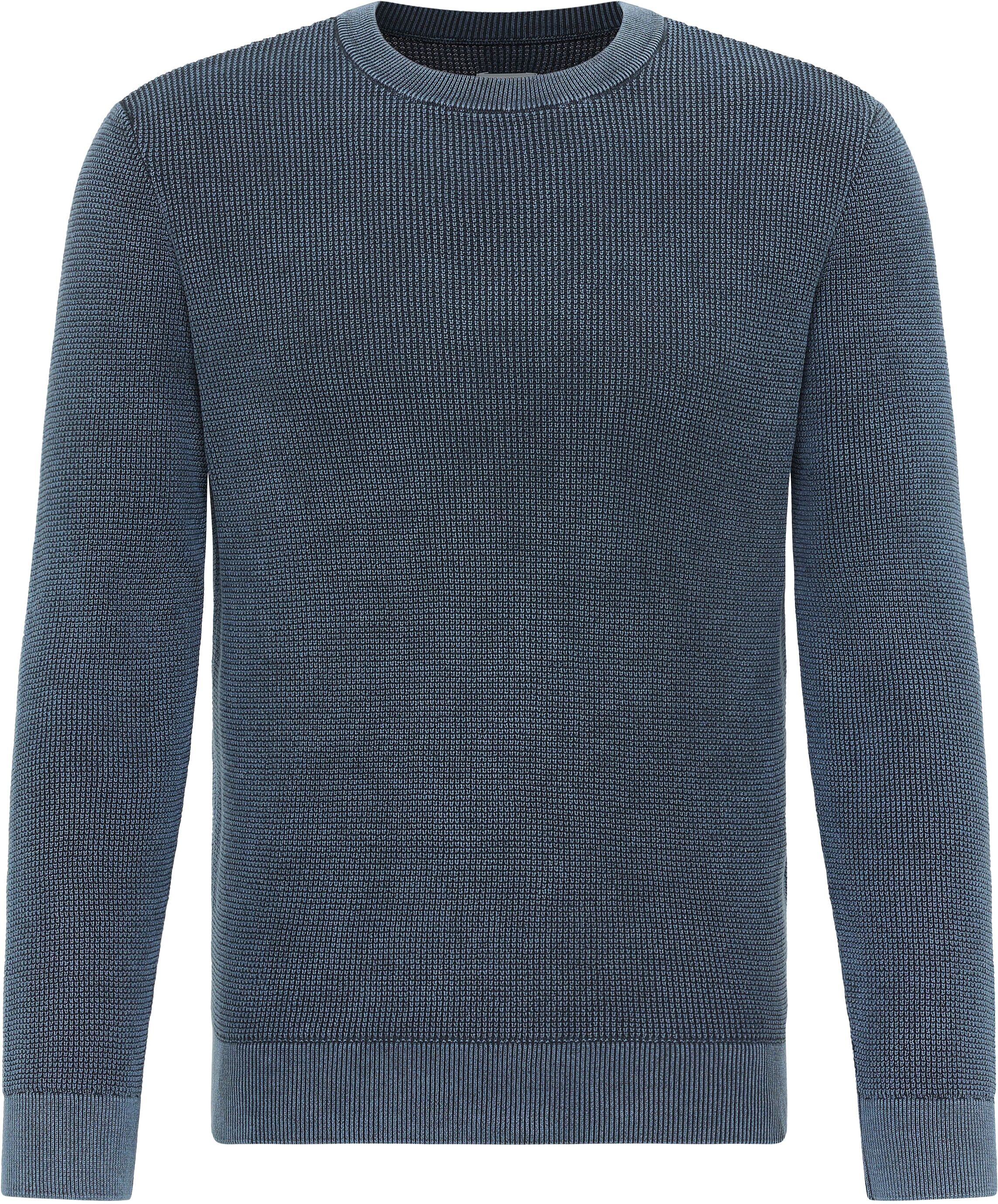 Rundhalspullover MUSTANG "Style Elliot", Herren, Gr. XXL, blau (schwarz saphire), Strick, Obermaterial: 100% Baumwolle, unifarben, regular fit normal, Rundhals, Bündchen, Pullover Rundhalspullover schwarz saphire XXL