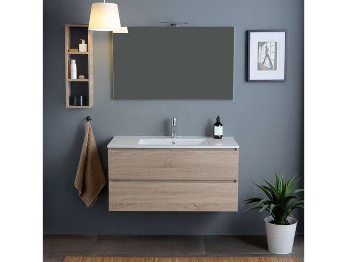 MEUBLE DE SALLE DE BAINS AVEC LAVABO 120CM AVEC TIROIRS CHÊNE NATUREL BERLIN