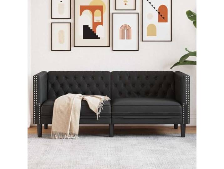 ZQQLVOO Chesterfield Sofa Schwarz PVC 174x74,5x70,5 cm Knopfsteppung, Rollarme, Schaumstoffpolsterung, Stabile Kunststoffbeine, Pflegeleichte Oberfläche