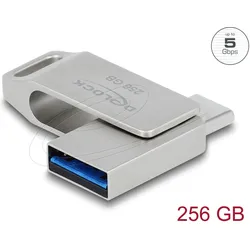 Delock USB 5 Gbps USB-C + Typ-A Speicherstick 256 GB - Metallgehäuse (256 GB, USB-A, USB-C), USB Stick, Grau