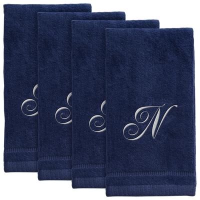 Creative Labs Monogrammed Navy Blue Towels Fingertip Embroidered with Initials