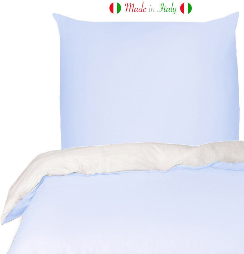 Novilunio Cotton Solid Colour Duvet Cover Set with Pillowcases Included Azure/Cream Kingsize - 2 Pillowcases (80 x 80cm)