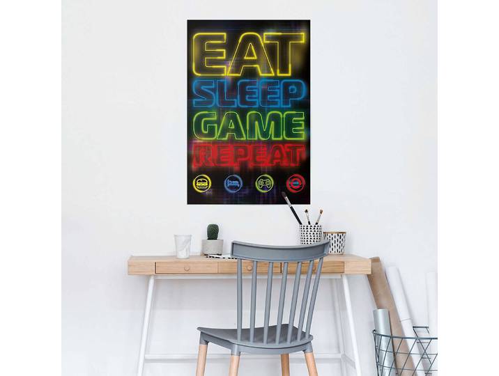 Poster Eat Sleep Game Repeat Papier Multicolor 61 x 92cm