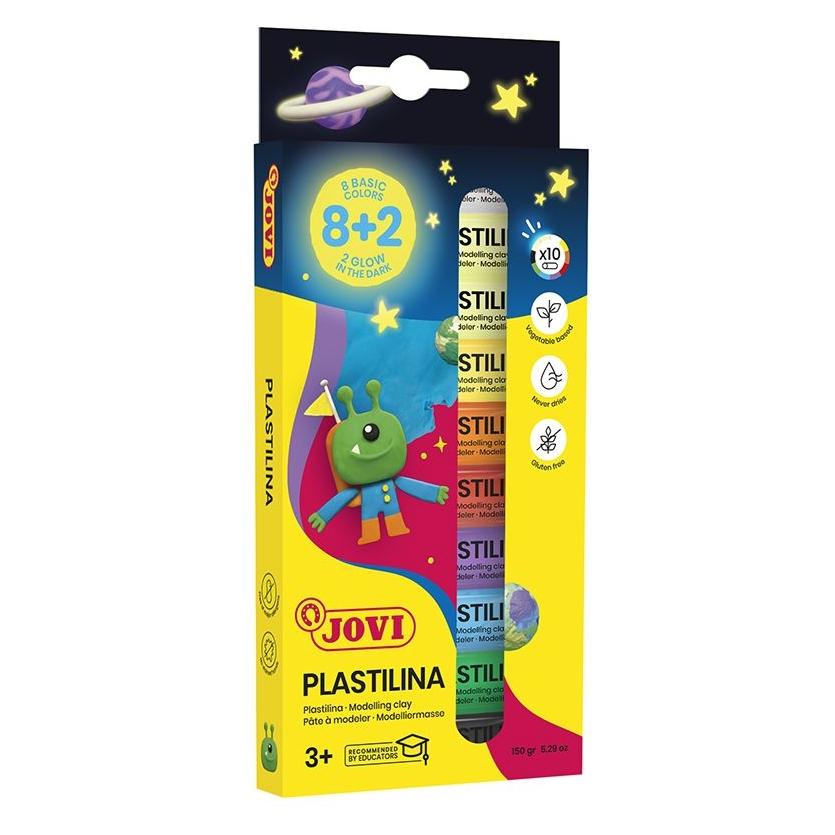 Jovi Plastilin 15g 8 Grundfarben + 2 im Dunkeln leuchtende Farben (90/10G-JV)