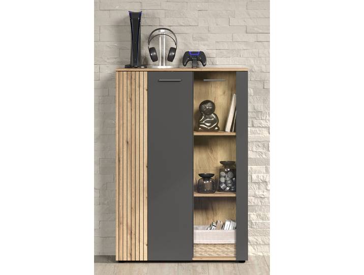Highboard Esteban , Anthrazit / Coast Evoke Oak