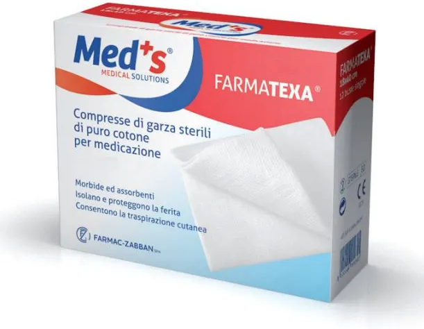 FARMAC-ZABBAN SpA Meds Farmatexa Garza Compressa Idrofila 10x10cm, 100 Pezzi, Garza Sterile, Cotone Assorbente per Medicazione