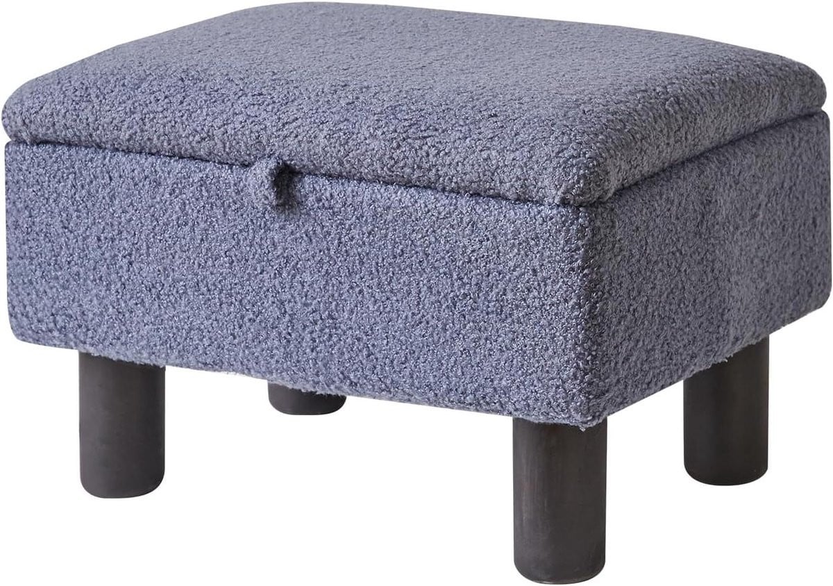 Voetenbank met opslag - Ottomaanse poef kruk - Teddy Blauw Grijs - Diepte: 40,64 cm
