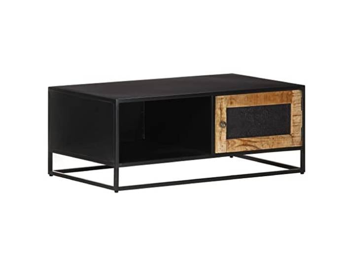 GHVBNMF Couchtisch Massivholz Mangoholz 90x50x35 cm Wohnzimmertisch Handgeschnitzte Tür mit Fach für Ihr Wohnzimmer. Robuster Metallrahmen sorgt für Stabilität ohne Montageaufwand.