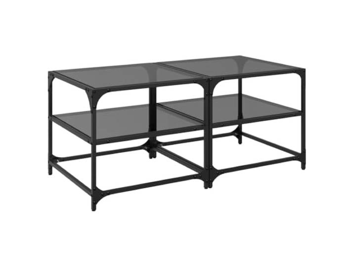 HKLGBVCR Couchtisch aus Glas, Schwarz, 2-teilig, 50 x 50 x 45 cm, Stahlrahmen